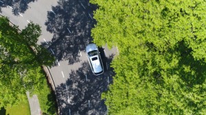 Aerial,Following,Car,Top-down,View,This,Grey,Colored,Station,Wagon